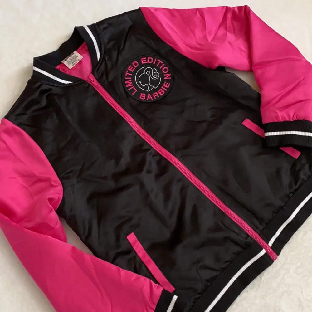 Barbie | Limited Edition Satin Bomber Jacket Corvette Graphic Black Pink (XL)